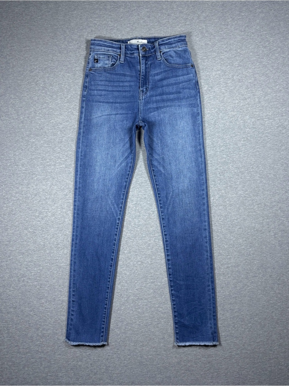 KanCan Jeans Womens 7/27 High Rise Skinny Stretch Blue Denim Raw Hem